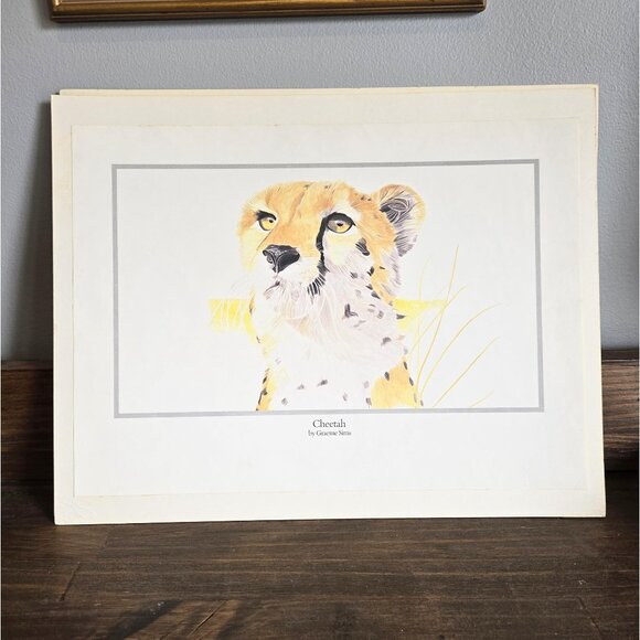 Four Graeme Sims Big Cats Vintage Prints Cheetah Ocelot Siberian Tiger Leopard - Picture 4 of 8